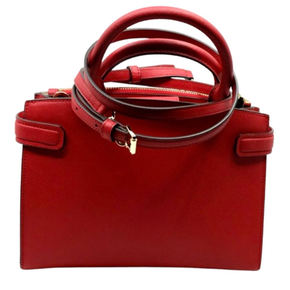 MICHAEL KORS~Karla East West~DOUBLE ZIP CROSSBODY SMALL SATCHEL RED LEATHER BAG - Picture 4 of 6